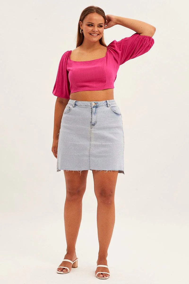 Pink Crop Top Short Sleeve Square Neck - Image 2