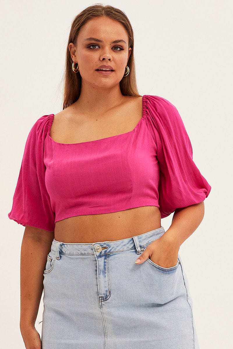 Pink Crop Top Short Sleeve Square Neck - Image 3