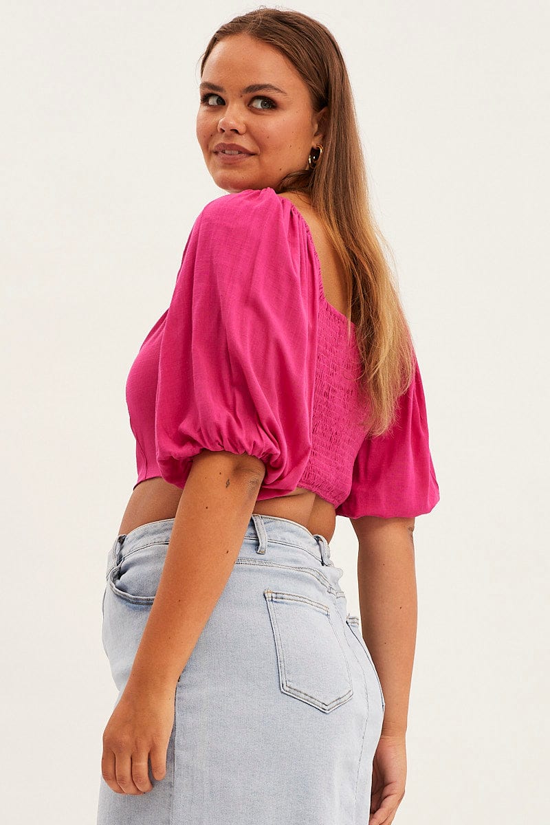 Pink Crop Top Short Sleeve Square Neck - Image 4