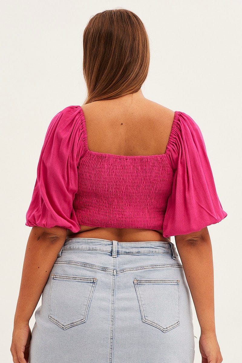 Pink Crop Top Short Sleeve Square Neck - Image 5