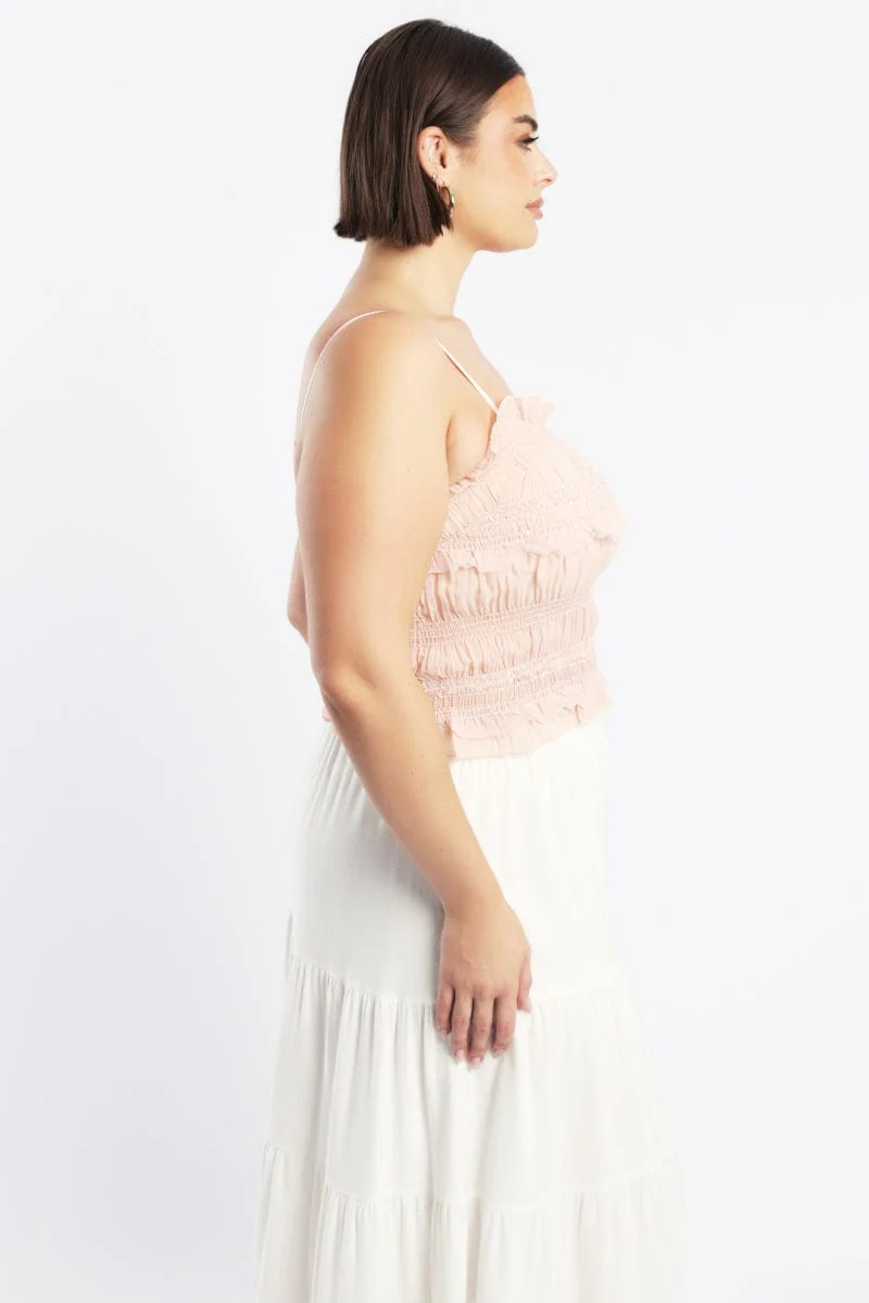 Pink Crop Top Sleeveless Ruched Sequin Pleat - Image 3