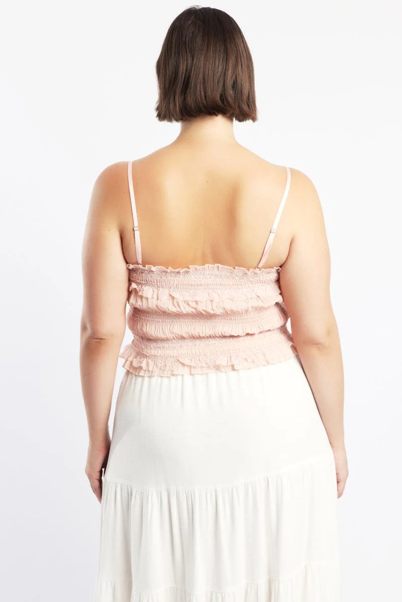 Pink Crop Top Sleeveless Ruched Sequin Pleat - Image 4