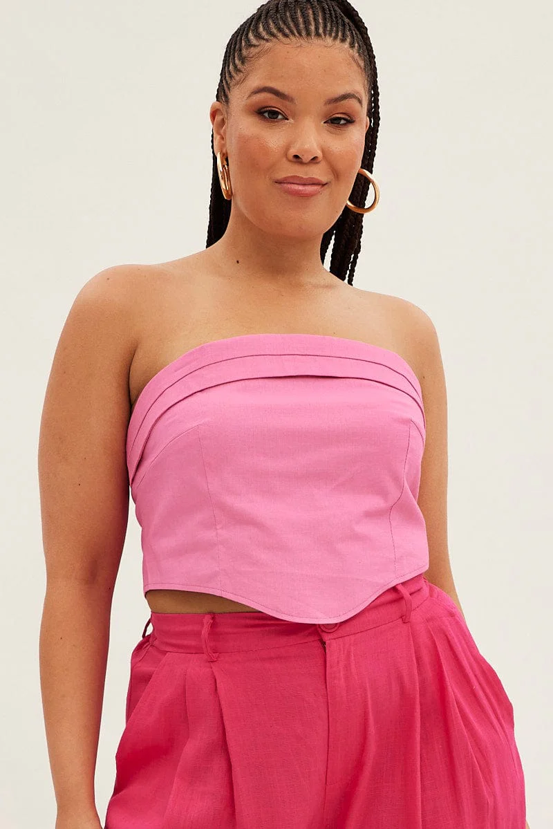 Pink Crop Top Strapless Linen Blend - Image 2