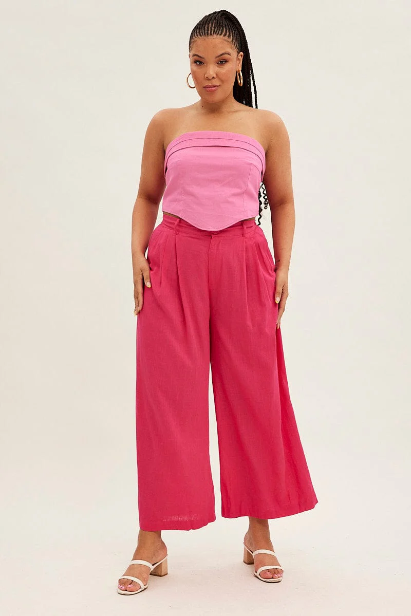 Pink Crop Top Strapless Linen Blend - Image 3