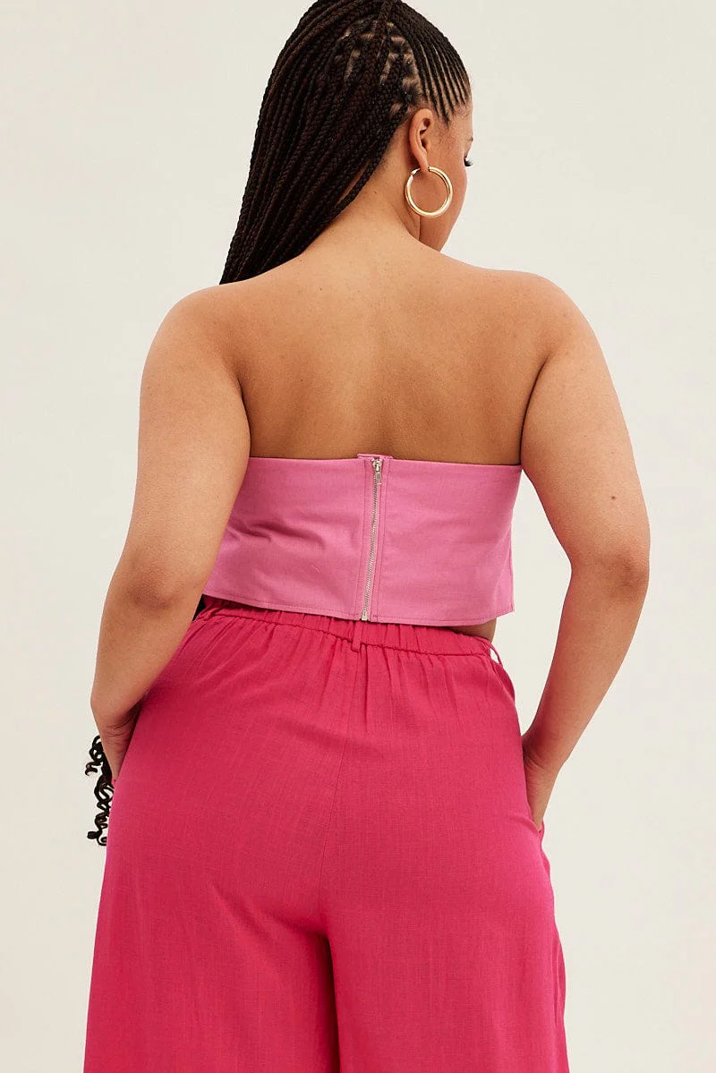 Pink Crop Top Strapless Linen Blend - Image 6