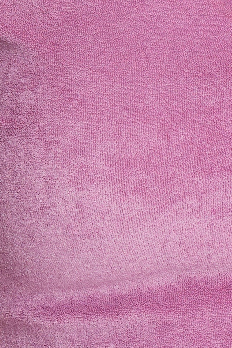 Pink Crop Top Terry Short Sleeve Button Front - Image 6