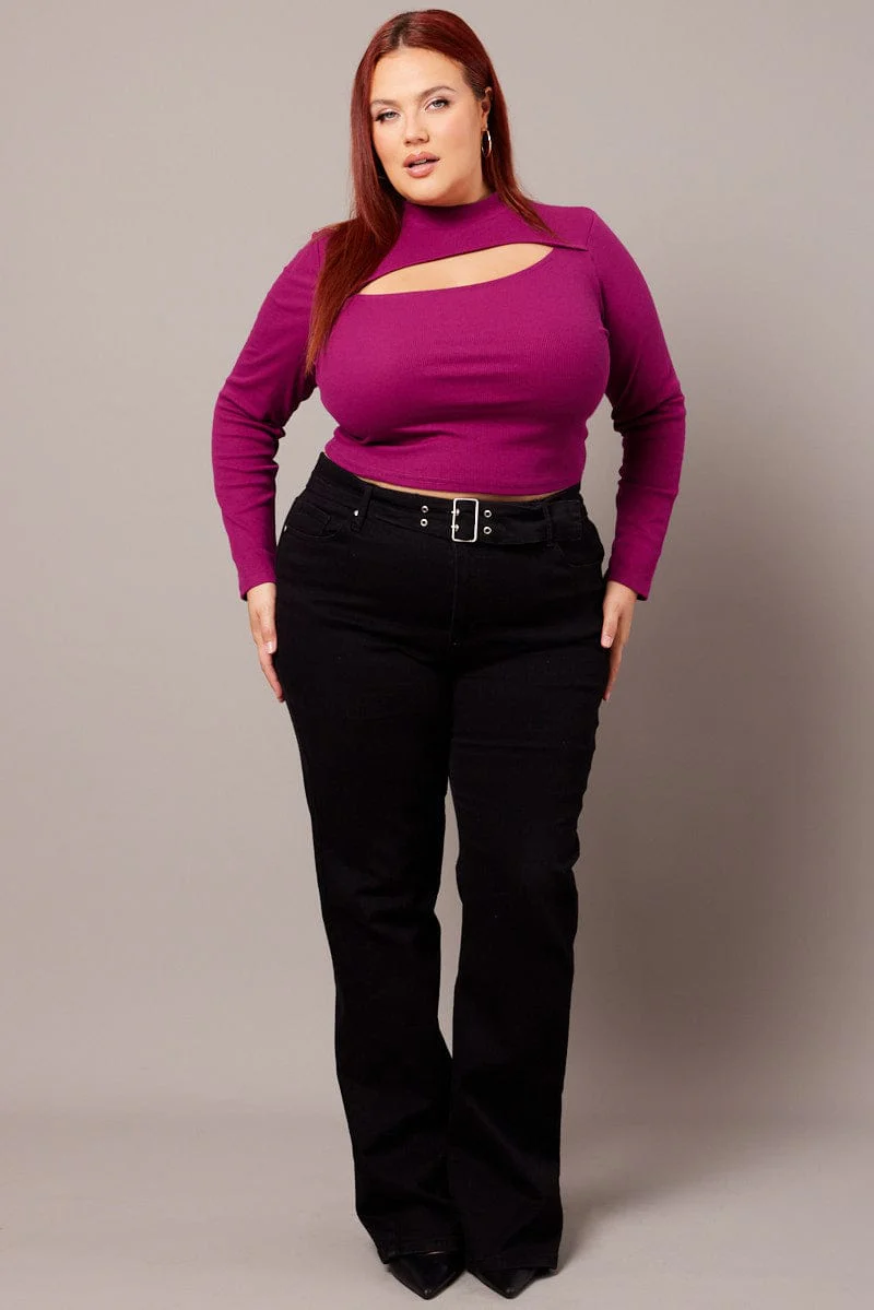 Pink Cut Out Top Long Sleeve High Neck - Image 2
