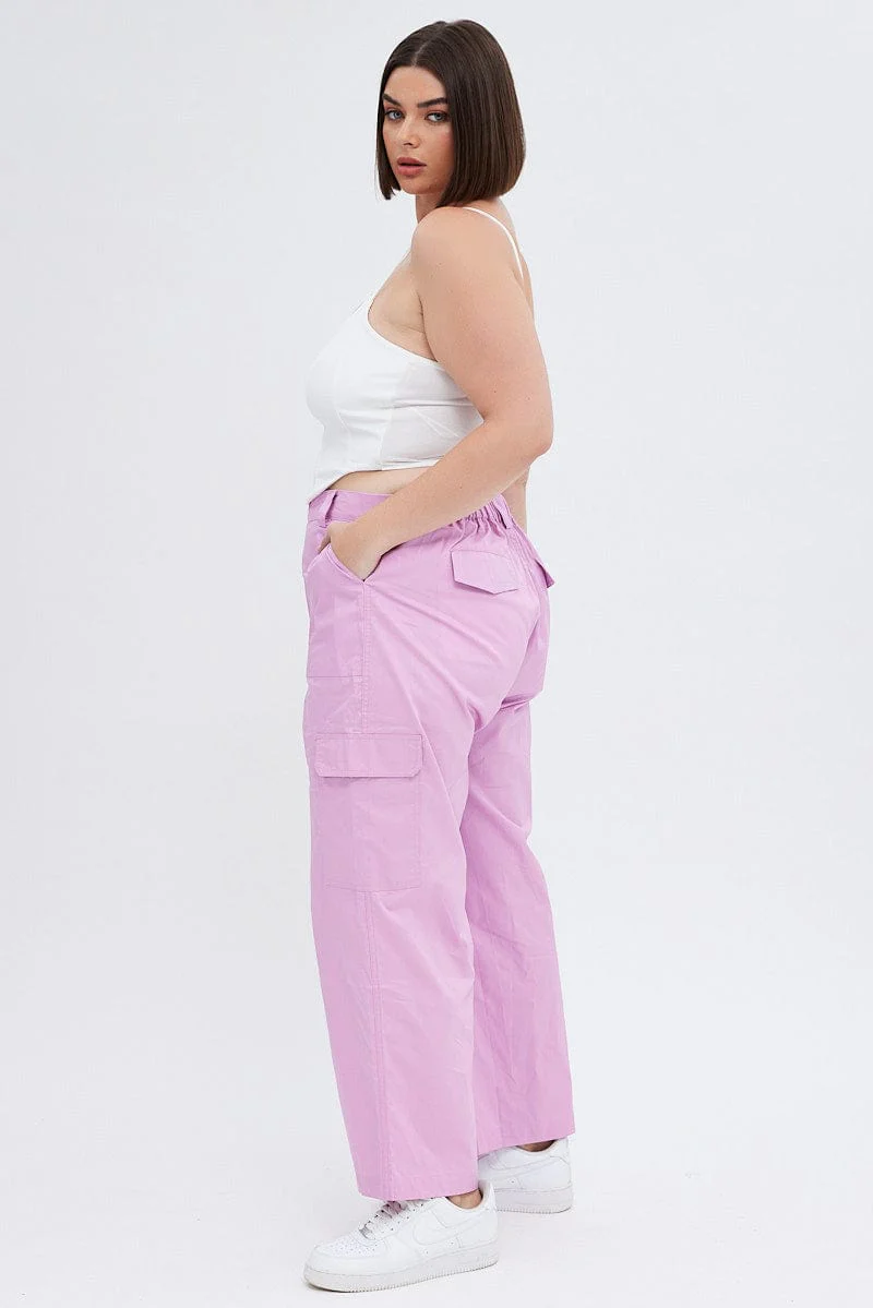 Pink Elastic Back Waist Cargo Pant - Image 4