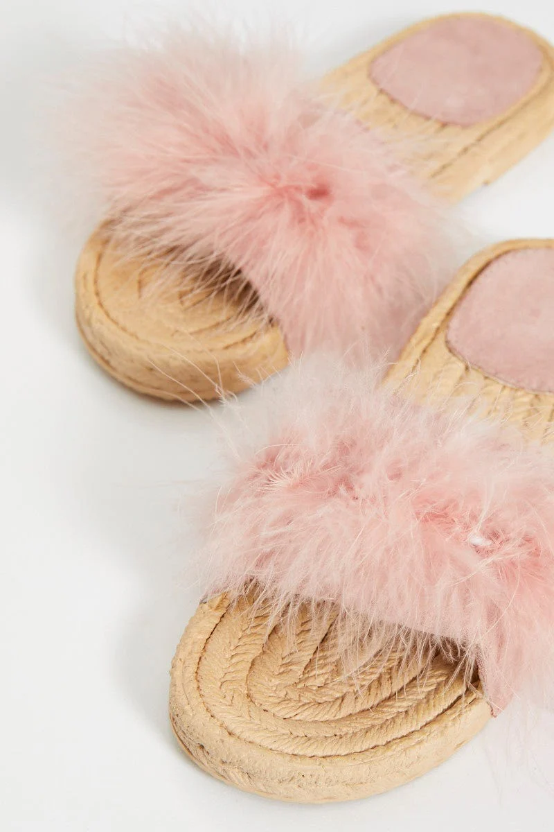 Pink Faux Fur Fluffy Flat Slides - Image 2