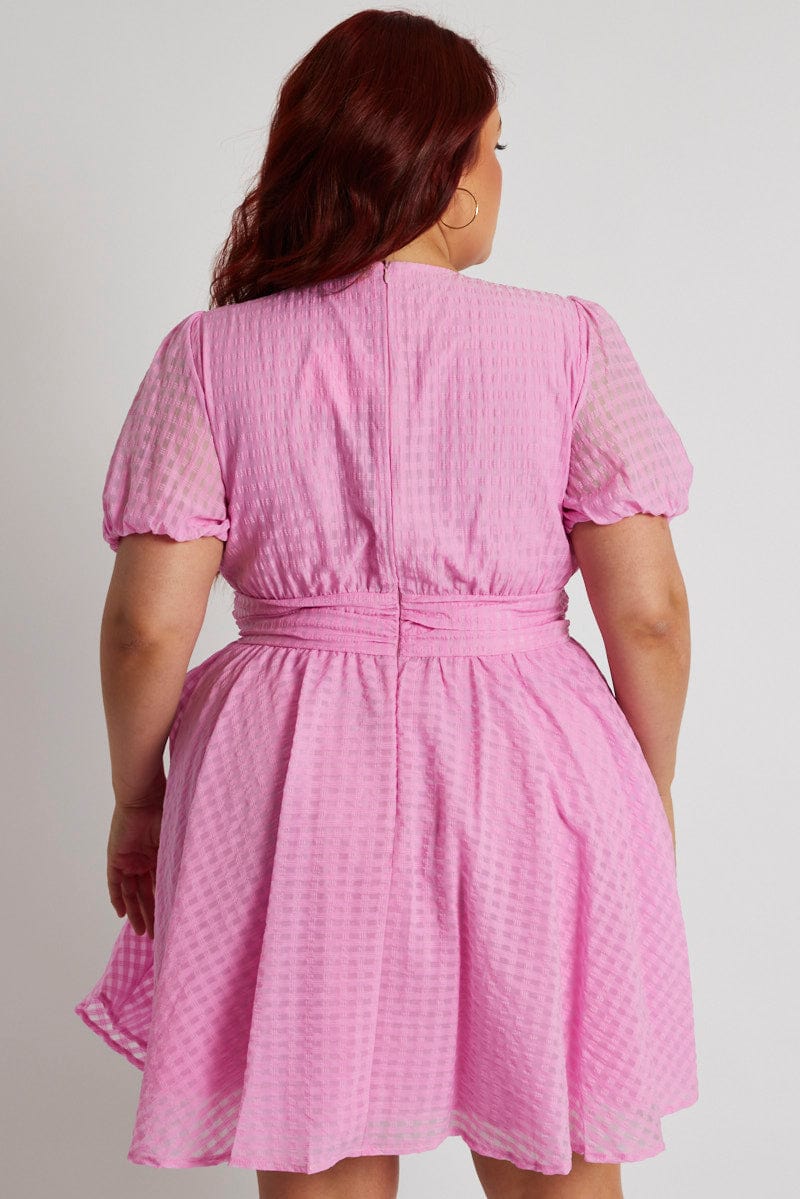 Pink Fit And Flare Dress Short Sleeve - Image 5