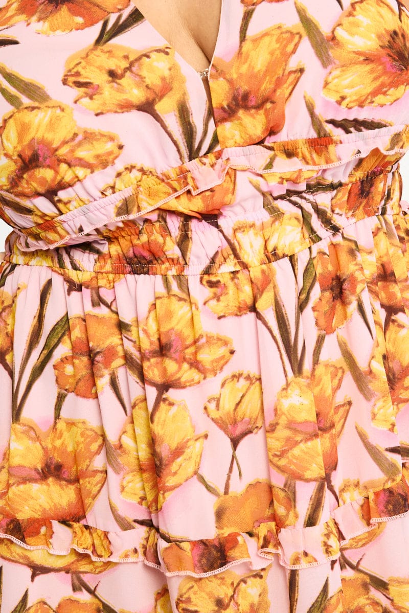 Pink Floral Maxi Dress Sleeveless Tiered - Image 5