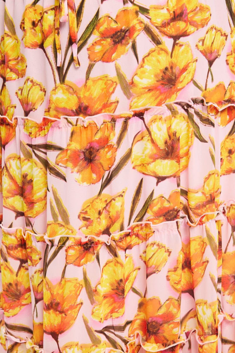 Pink Floral Maxi Skirt Tiered - Image 5