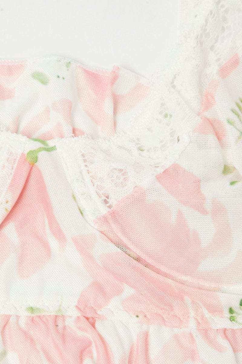 Pink Floral Mesh Lingerie Set - Image 2