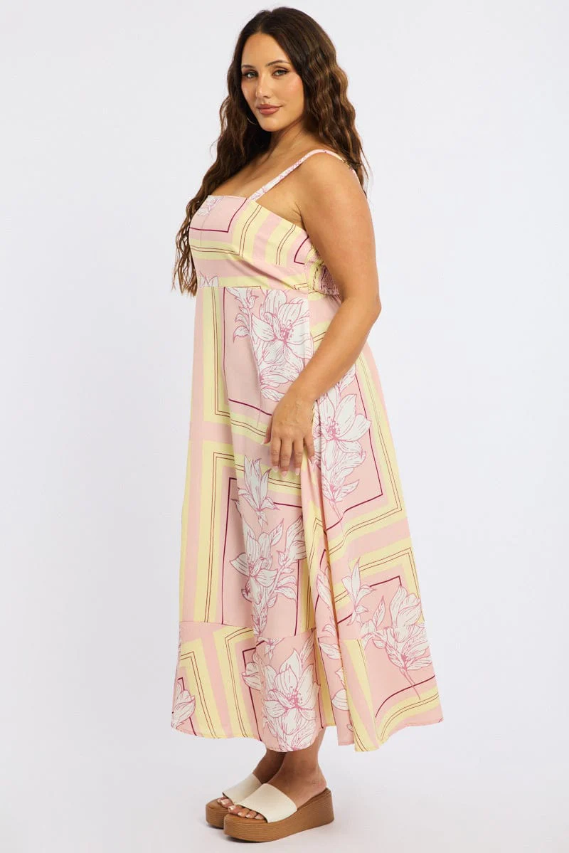 Pink Floral Midi Dress Sleeveless - Image 3