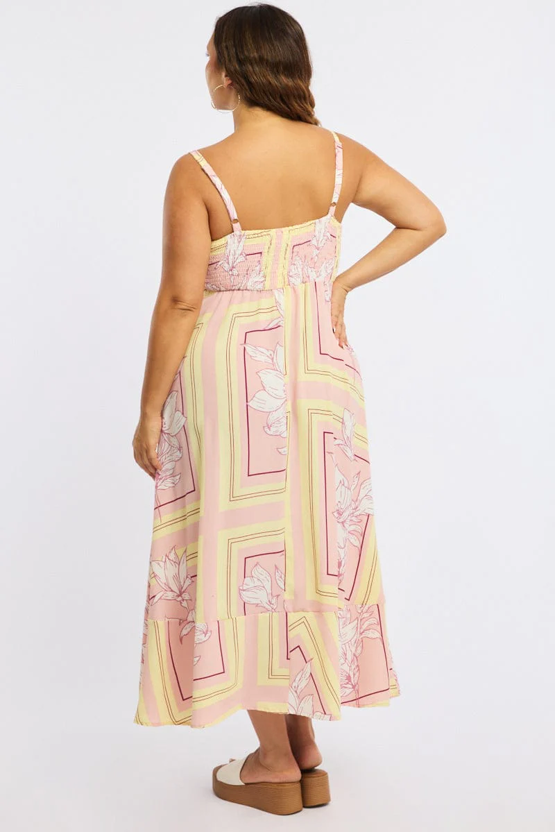 Pink Floral Midi Dress Sleeveless - Image 4