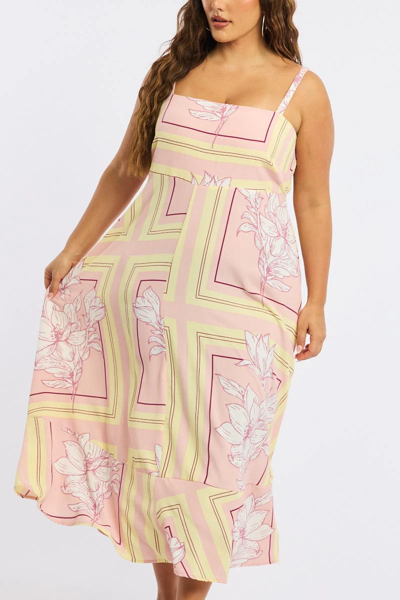 Pink Floral Midi Dress Sleeveless - Image 5