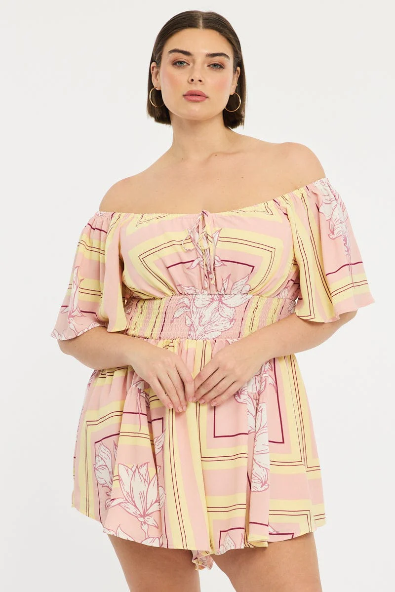Pink Floral Playsuit Short Sleeve Floral