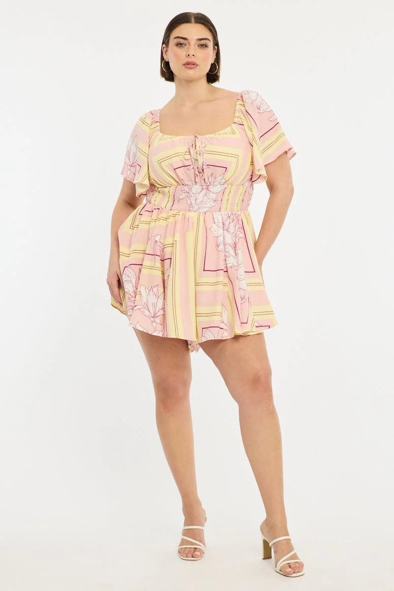 Pink Floral Playsuit Short Sleeve Floral - Image 2