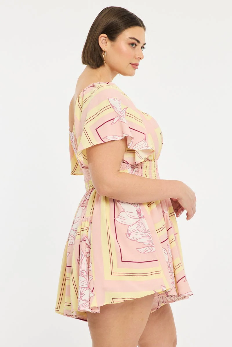 Pink Floral Playsuit Short Sleeve Floral - Image 3