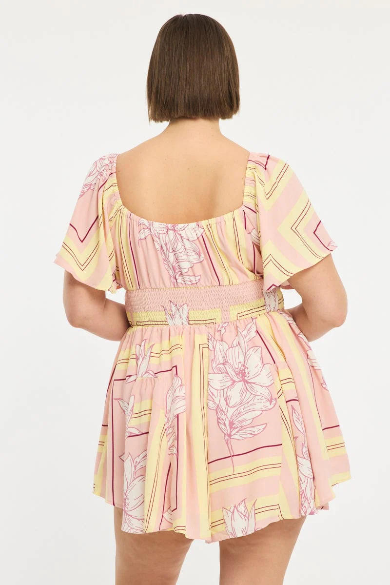 Pink Floral Playsuit Short Sleeve Floral - Image 4