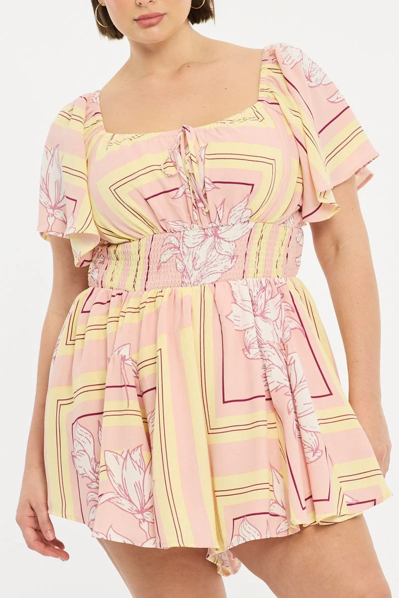 Pink Floral Playsuit Short Sleeve Floral - Image 5
