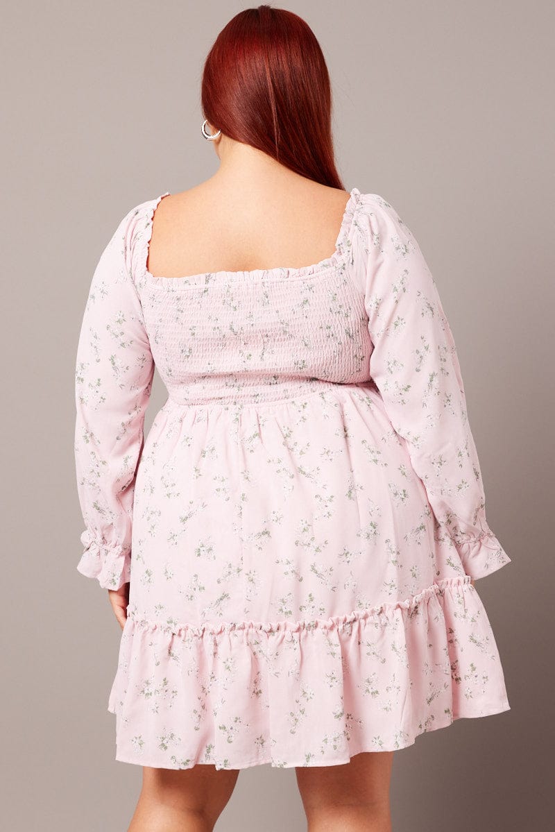 Pink Floral Shirred Bodice Mini Dress - Image 5