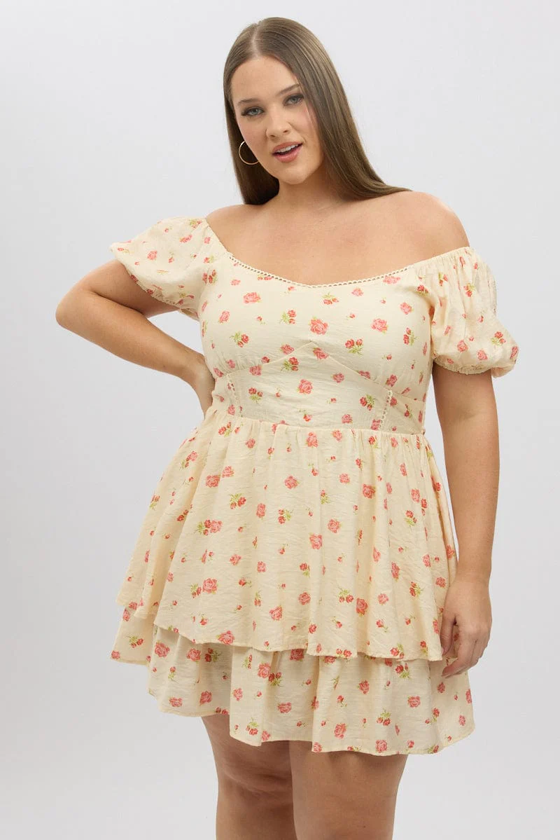 Pink Floral Sweetheart Neck Lace Trim Minidress - Image 3