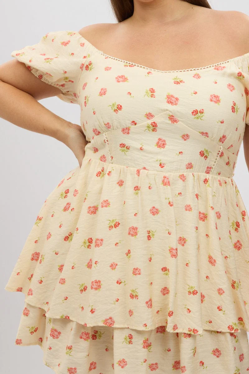 Pink Floral Sweetheart Neck Lace Trim Minidress - Image 6