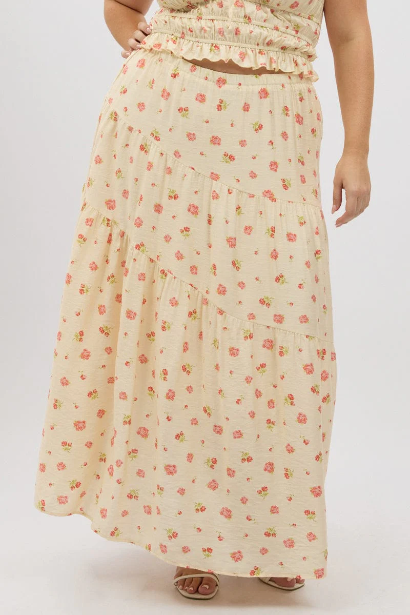 Pink Floral Tiered Maxi Skirt - Image 2