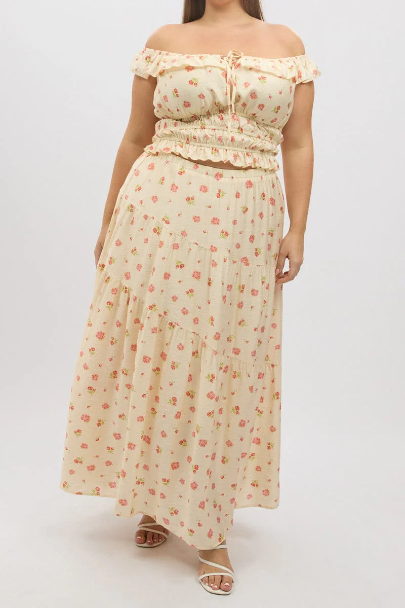 Pink Floral Tiered Maxi Skirt - Image 3