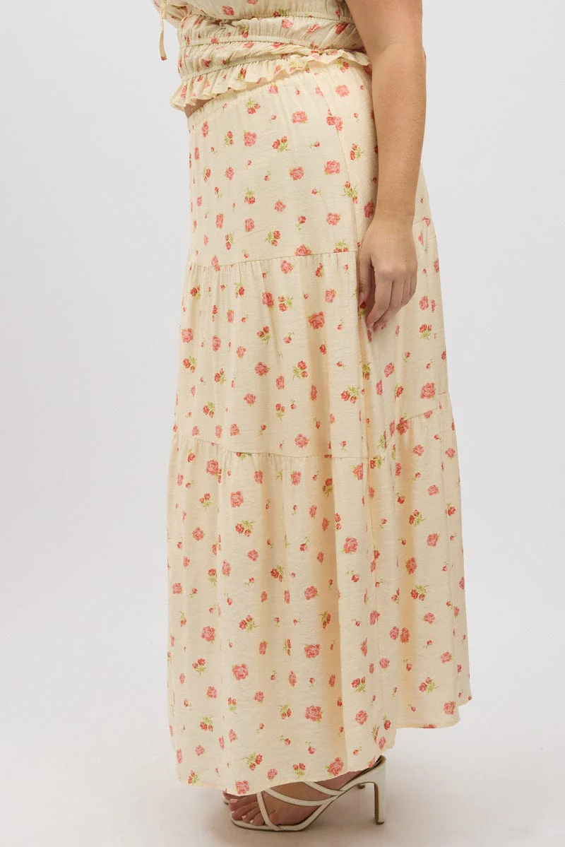Pink Floral Tiered Maxi Skirt - Image 4