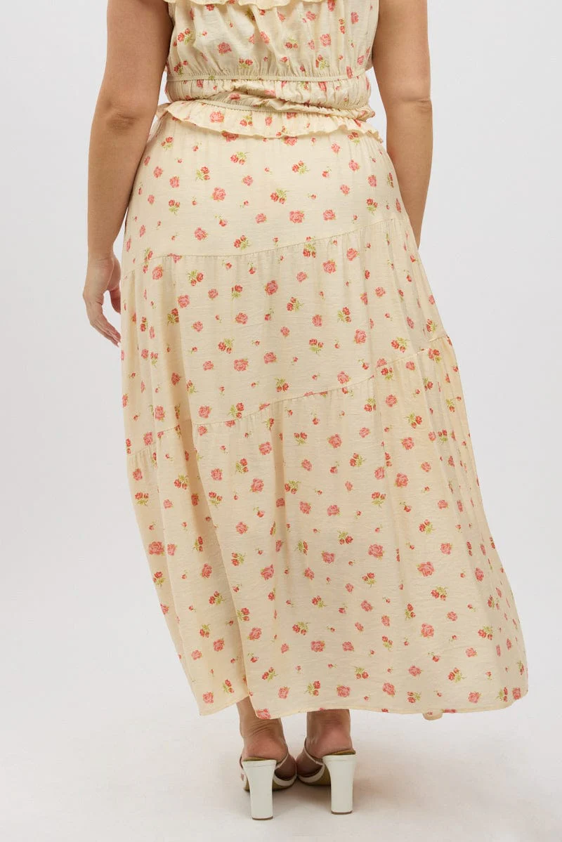 Pink Floral Tiered Maxi Skirt - Image 5