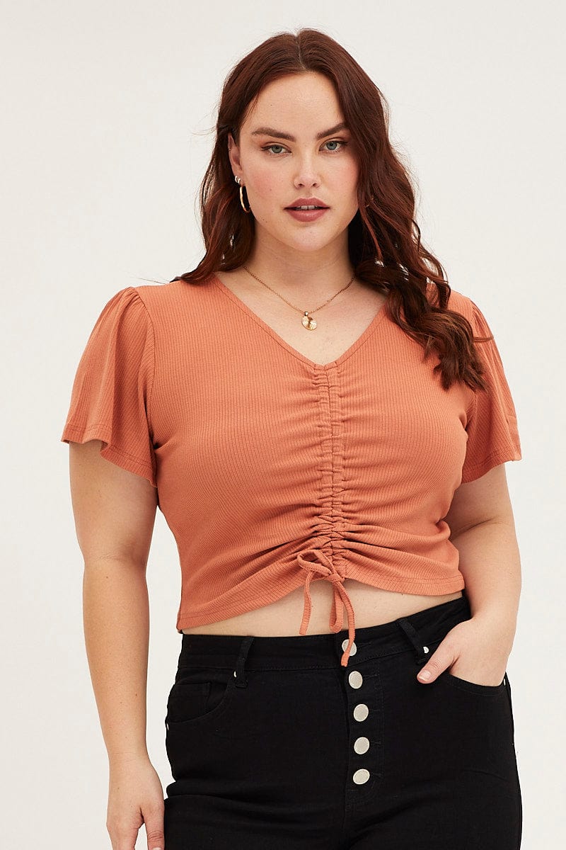 Pink Flounce Sleeve Ruched Top