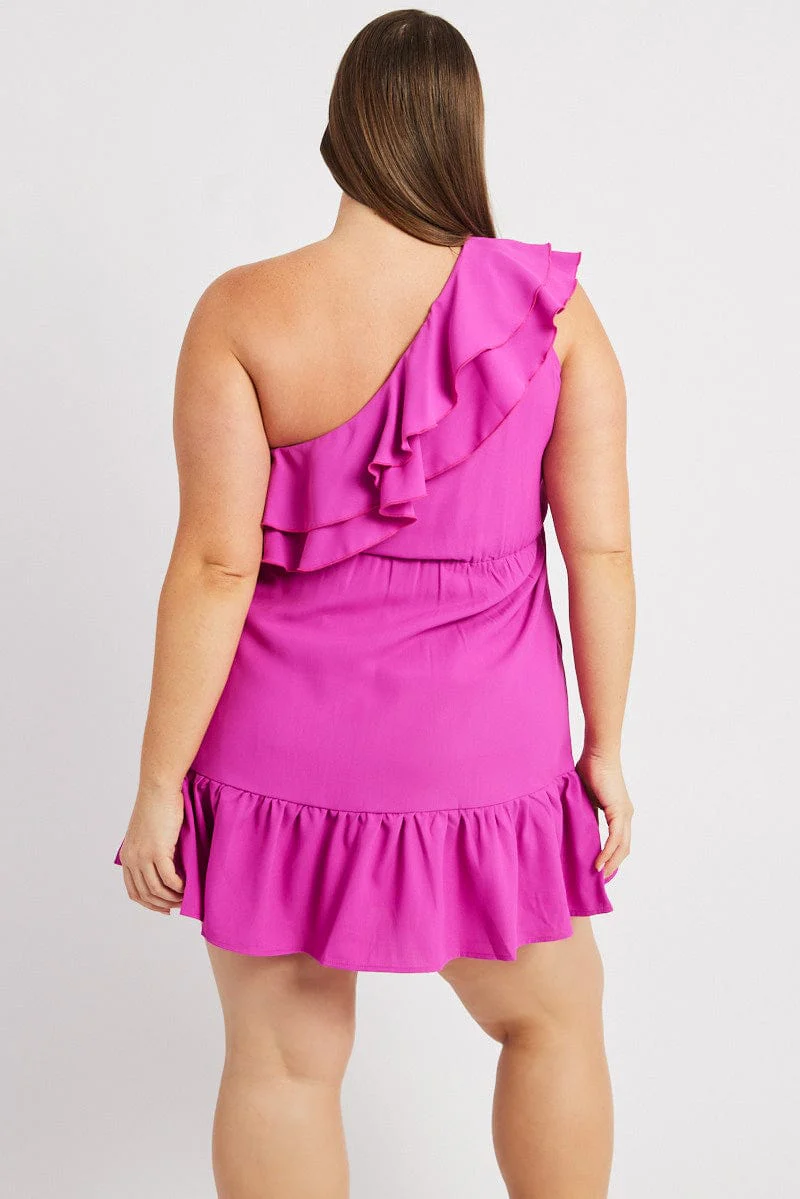 Pink Frill One Shoulder Minidress - Image 5
