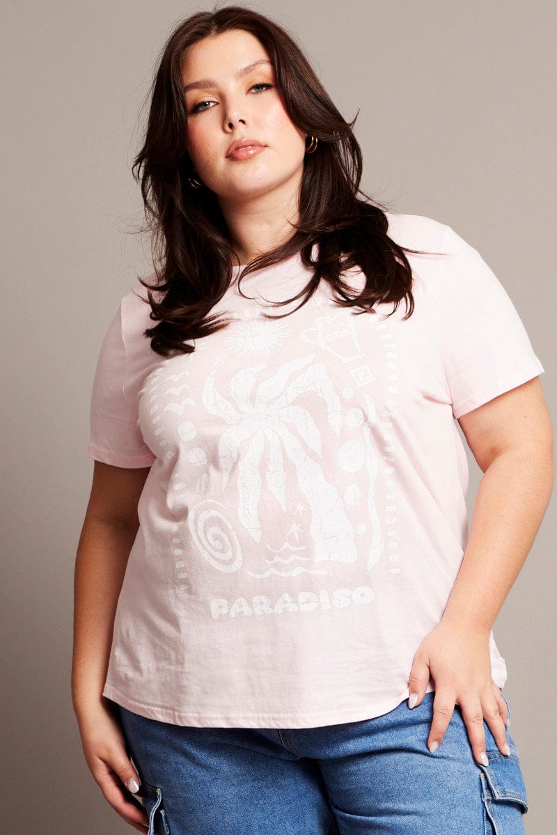 Pink Graphic T-shirt Short Sleeve Crew Neck