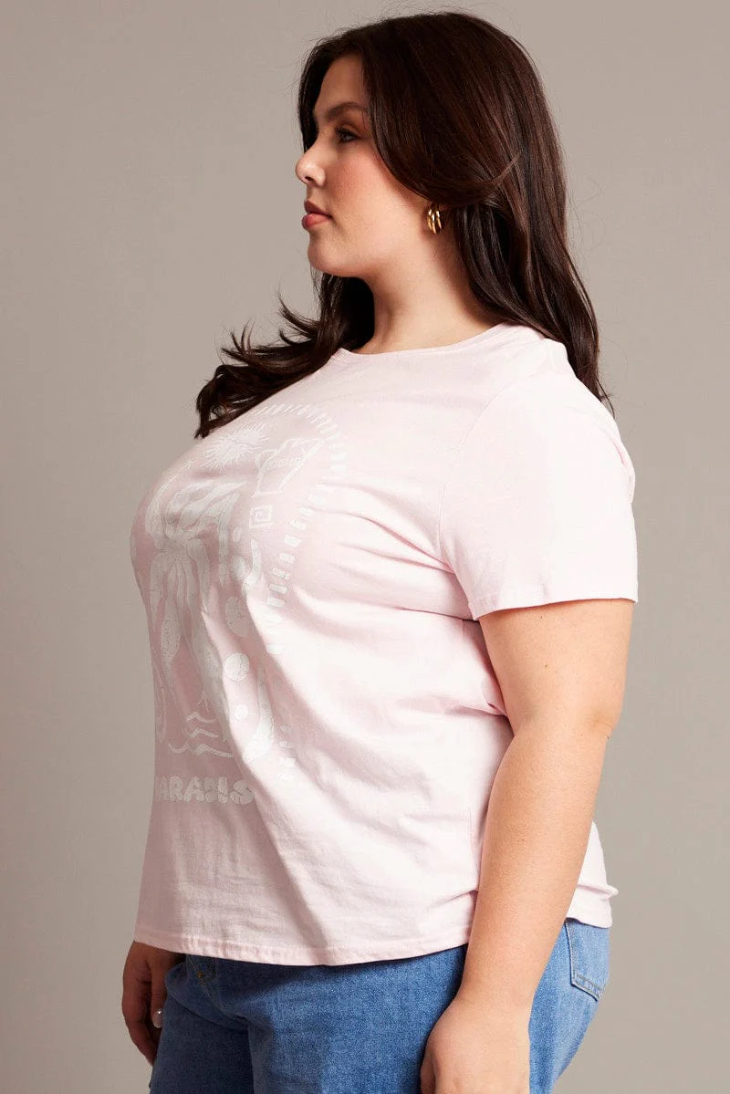 Pink Graphic T-shirt Short Sleeve Crew Neck - Image 4