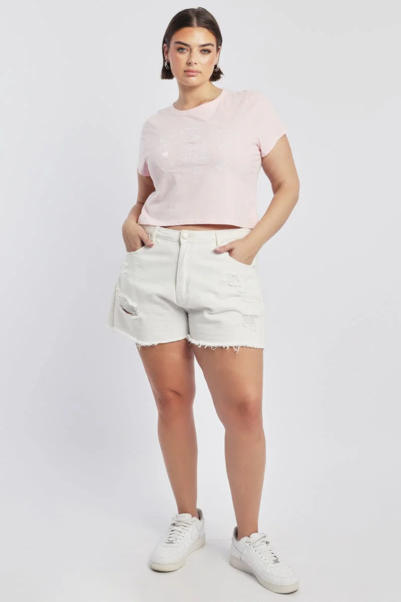 Pink Graphic T Shirt Short Sleeve Crew Neck - Image 2