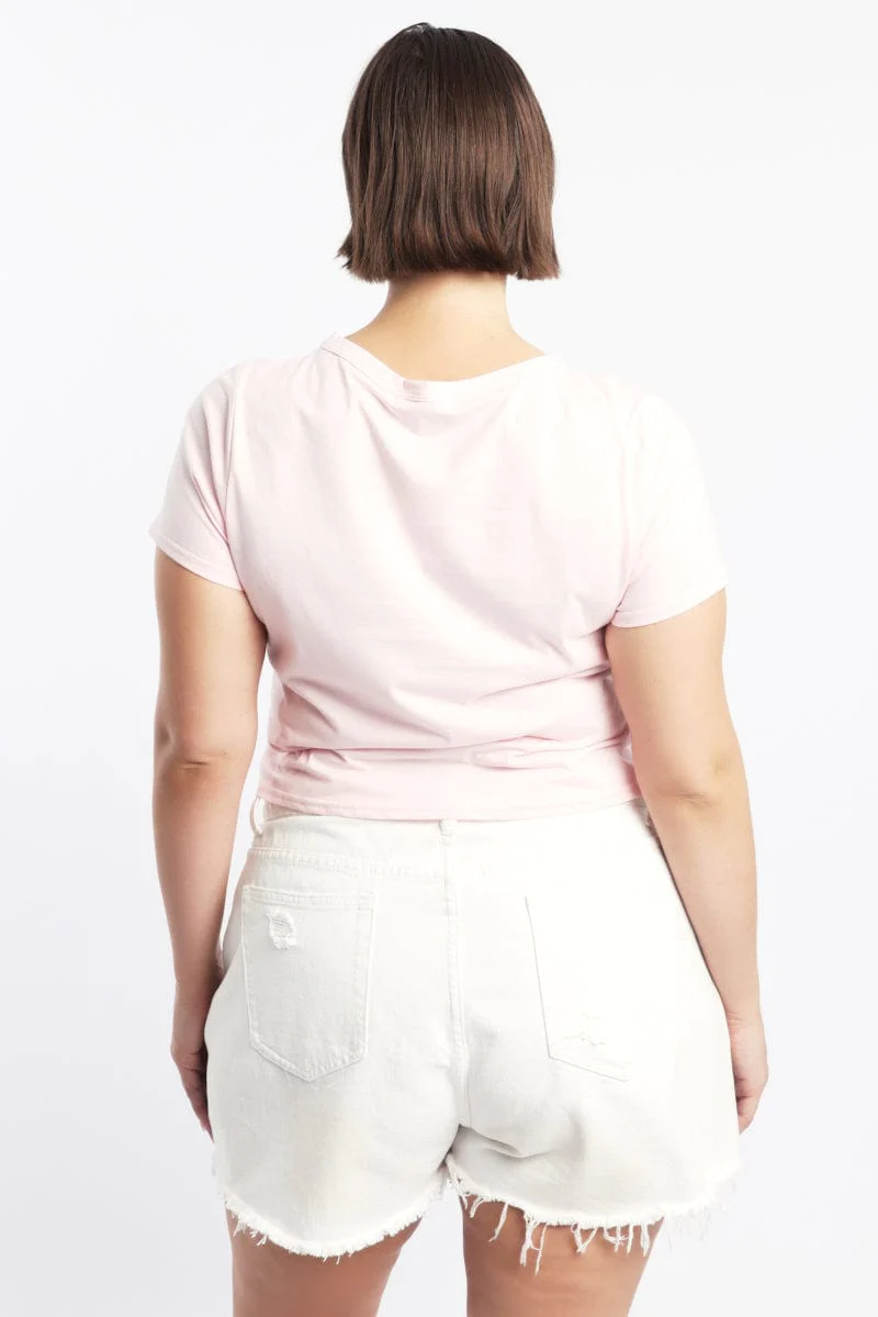 Pink Graphic T Shirt Short Sleeve Crew Neck - Image 4