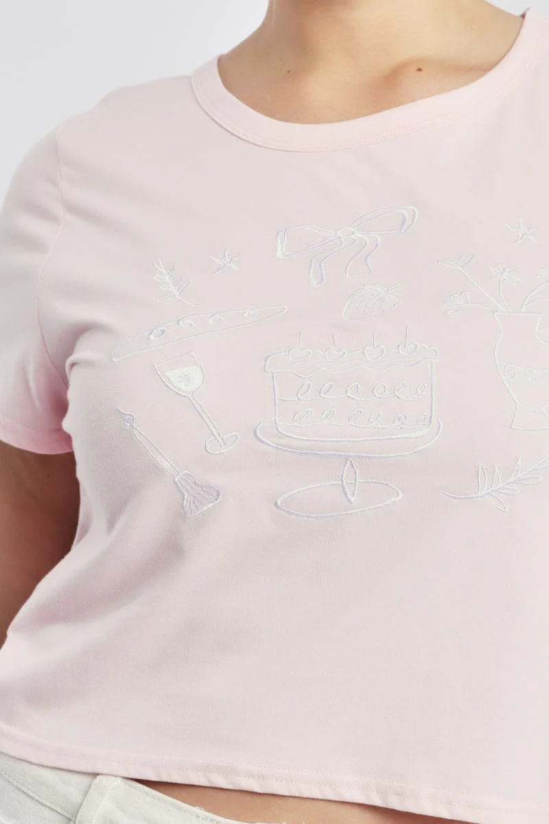 Pink Graphic T Shirt Short Sleeve Crew Neck - Image 5