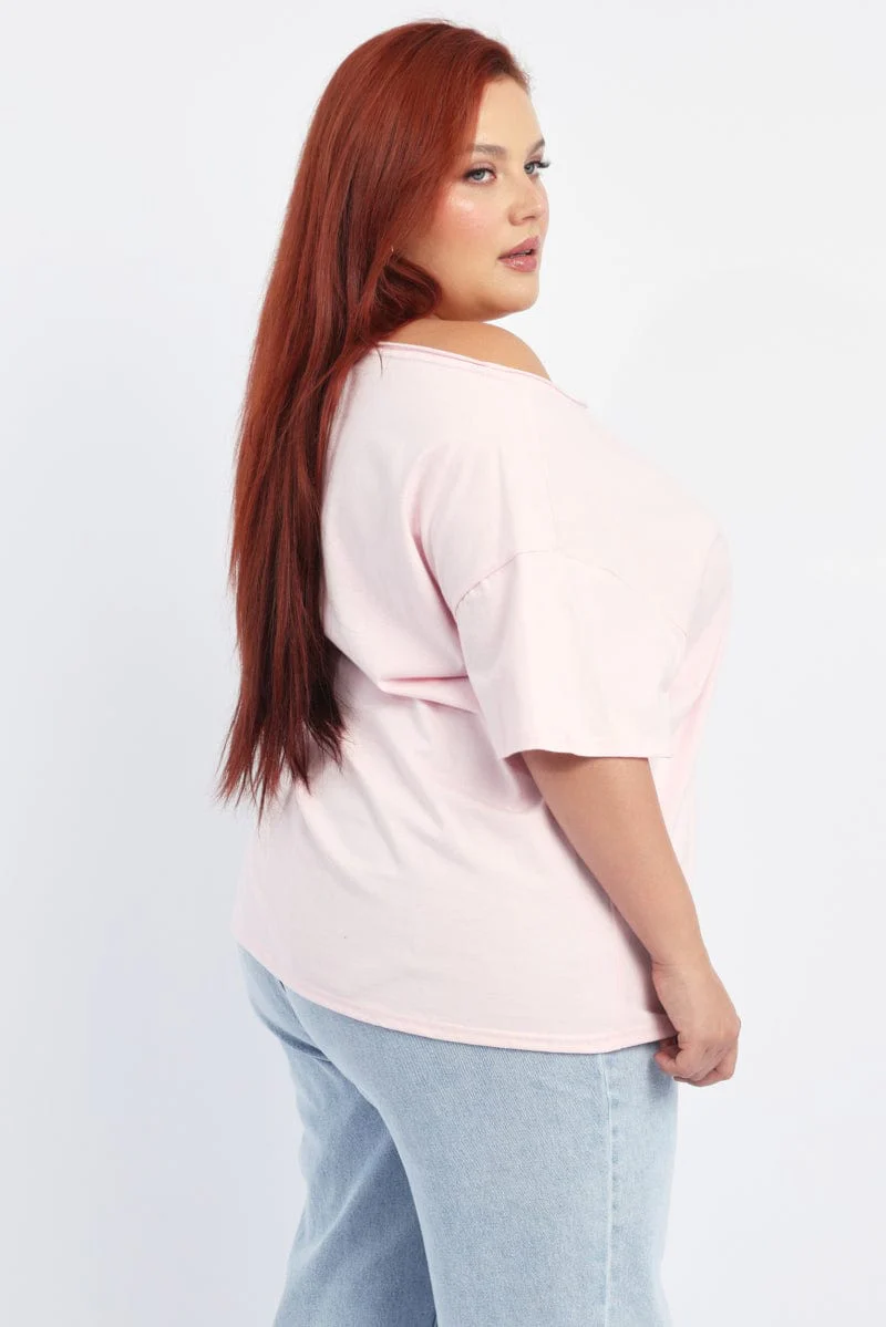 Pink Graphic T-shirt Short Sleeve Crew Neck - Image 3