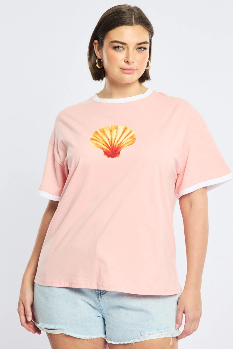 Pink Graphic Tee Short Sleeve Contrast Bind