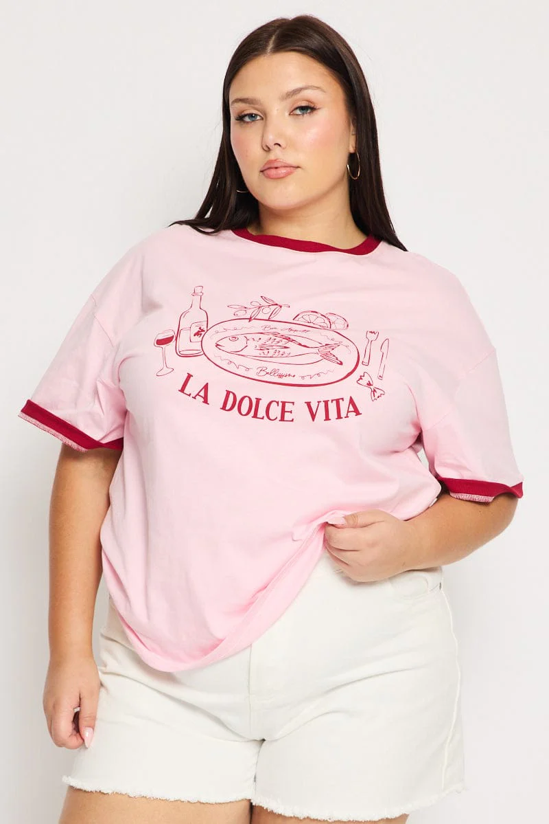 Pink Graphic Tee Short Sleeve Regular Fit