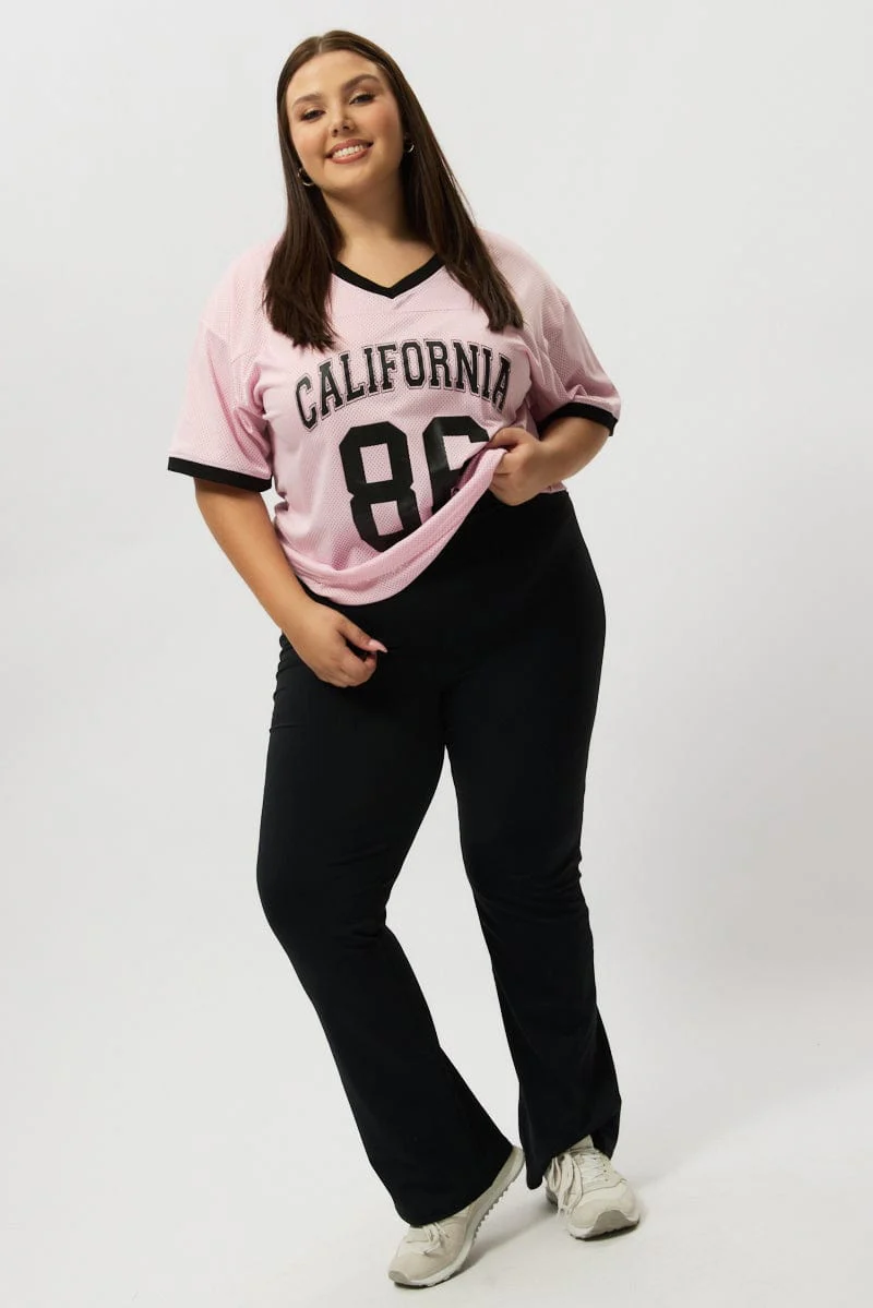 Pink Graphic Tee Short Sleeve V Neck - Image 2