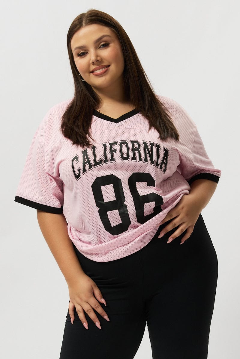 Pink Graphic Tee Short Sleeve V Neck - Image 3