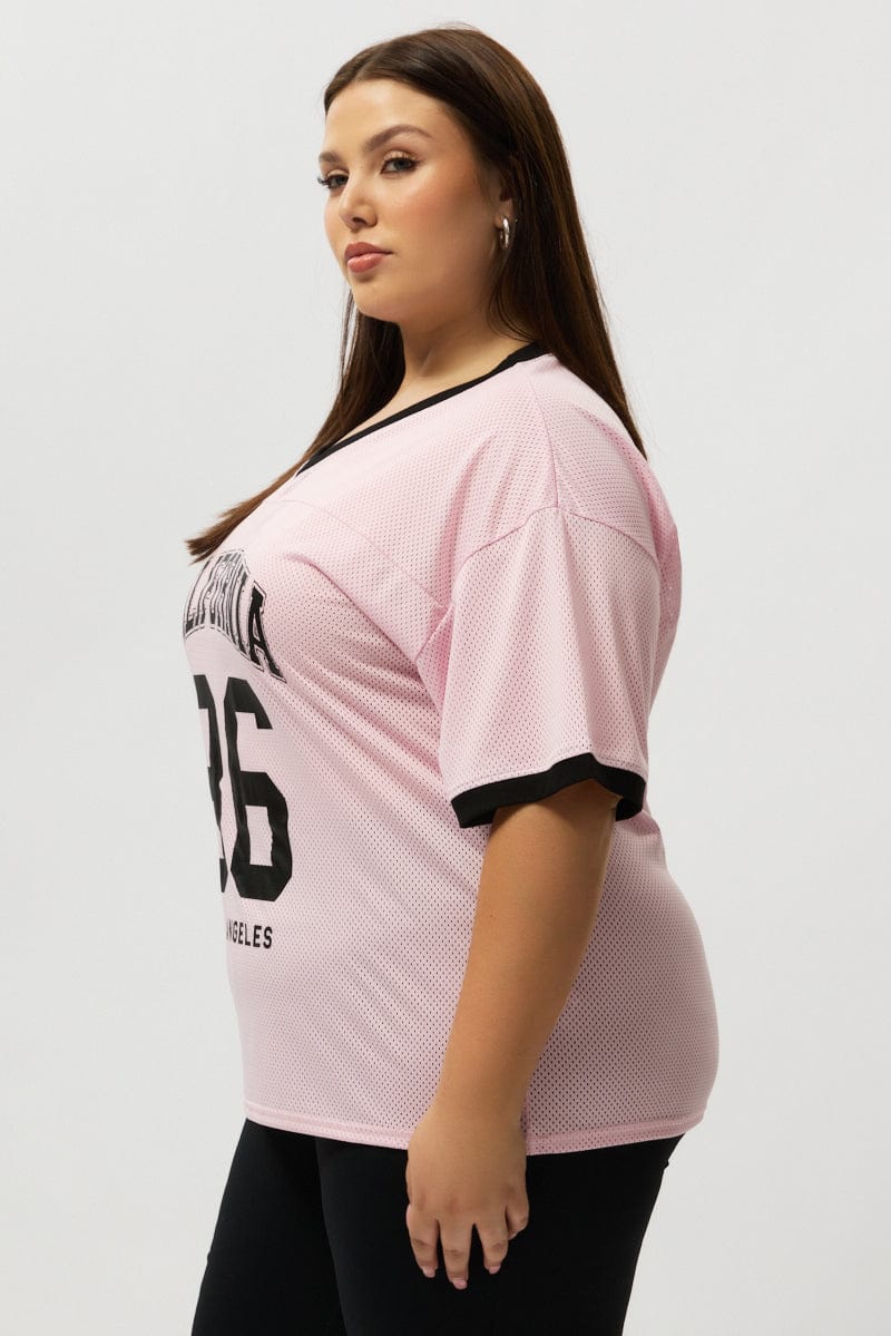 Pink Graphic Tee Short Sleeve V Neck - Image 4