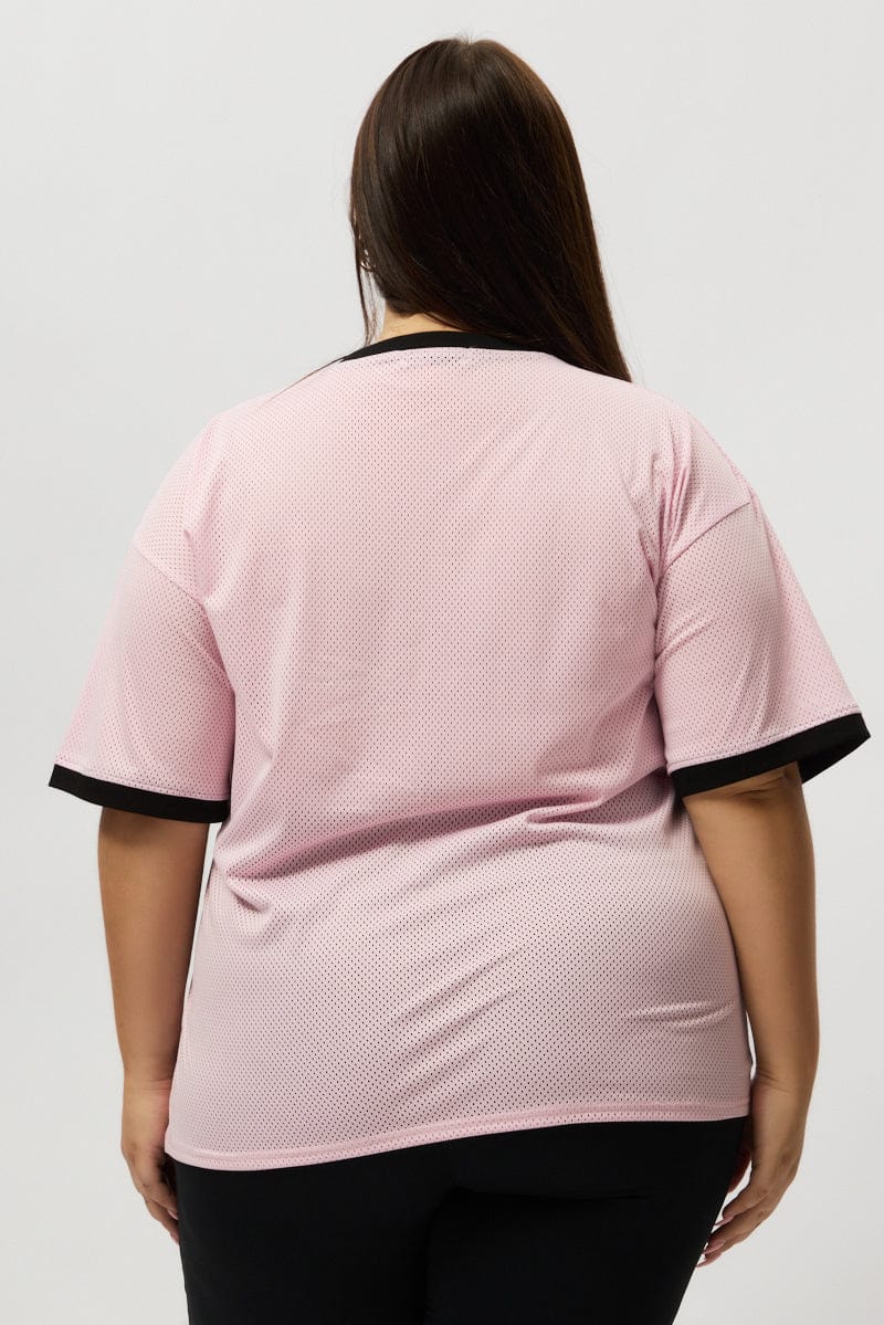 Pink Graphic Tee Short Sleeve V Neck - Image 5