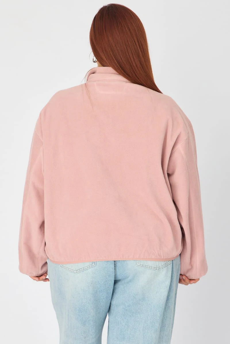 Pink Half Zip Sweat Long Sleeve Fleece - Image 5