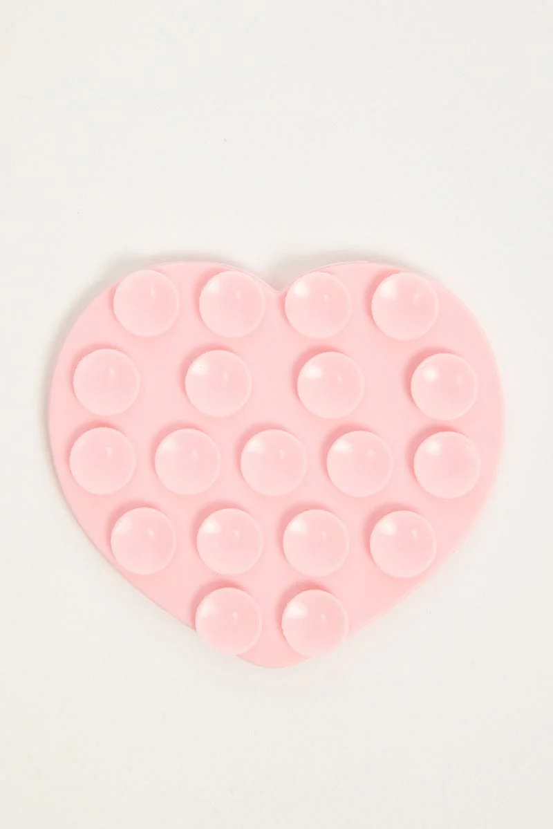 Pink Heart Suction Phone Grip