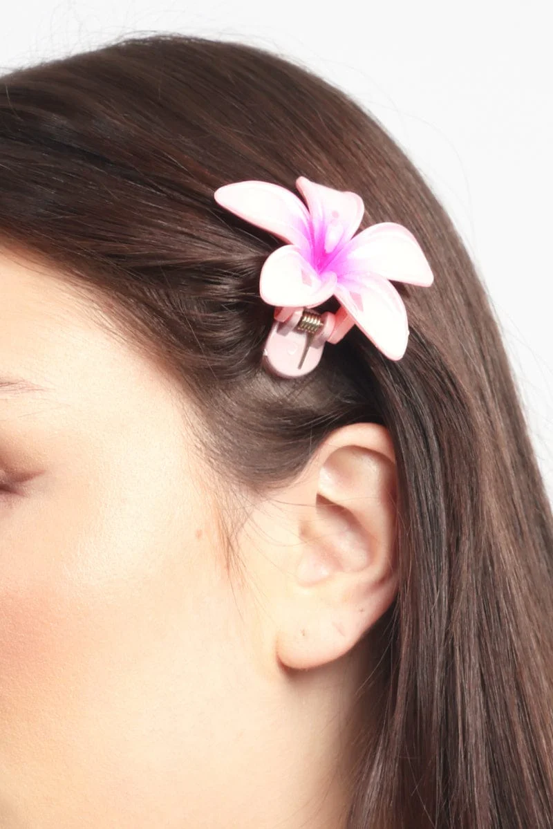 Pink Hibiscus Flower Hair Clip - Image 2