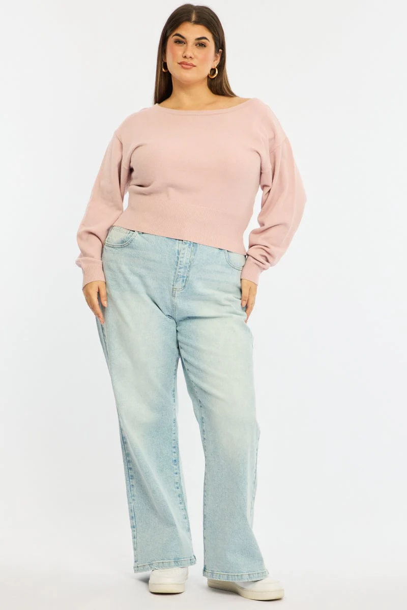 Pink Knit Top Off Shoulder Long Sleeve - Image 2